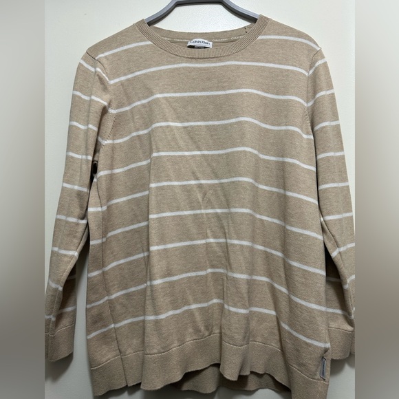 Calvin Klein Beige Pullover with White Stripes - Picture 2 of 7